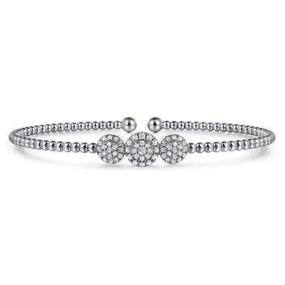 14K White Gold Bujukan Bead Cuff Bracelet with Three Pave Diamond Stations — Gabriel & Co. BG4114-62W45JJ