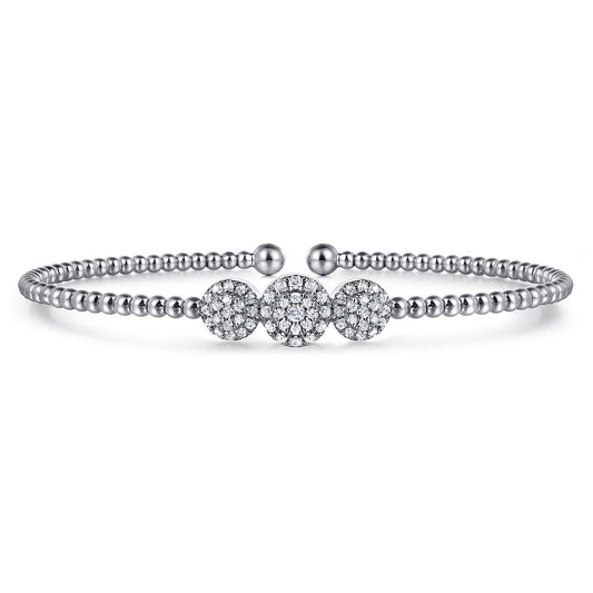 14K White Gold Bujukan Bead Cuff Bracelet with Three Pave Diamond Stations — Gabriel & Co. BG4114-62W45JJ