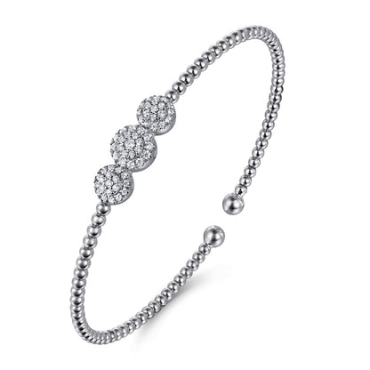 14K White Gold Bujukan Bead Cuff Bracelet with Three Pave Diamond Stations — Gabriel & Co. BG4114-62W45JJ