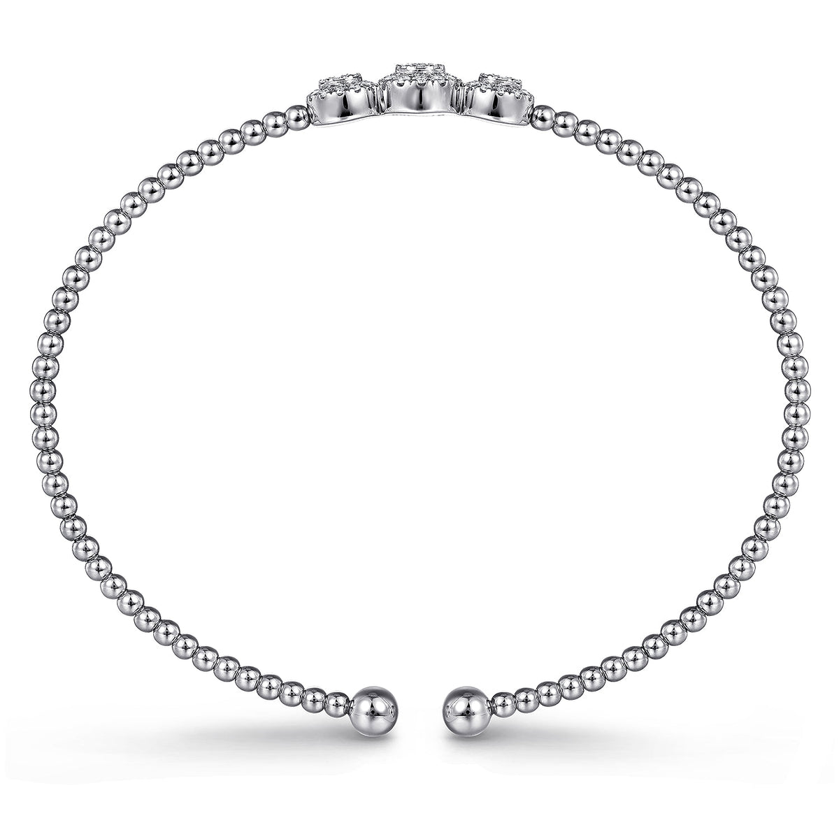 14K White Gold Bujukan Bead Cuff Bracelet with Three Pave Diamond Stations — Gabriel & Co. BG4114-62W45JJ