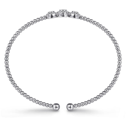 14K White Gold Bujukan Bead Cuff Bracelet with Three Pave Diamond Stations — Gabriel & Co. BG4114-62W45JJ