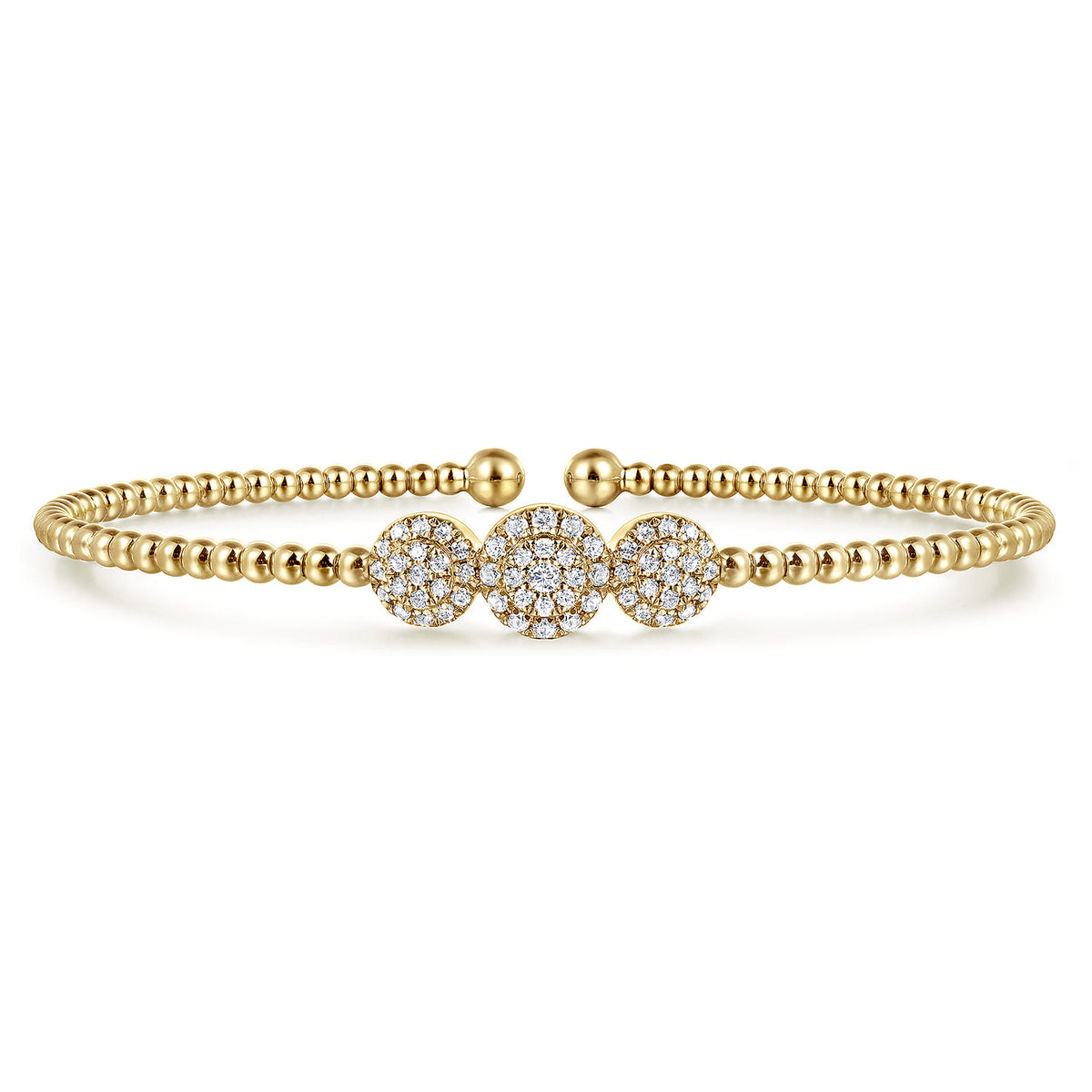 14K Yellow Gold Bujukan Bead Cuff Bracelet with Three Pavé Diamond Stations — Gabriel & Co. BG4114-62Y45JJ