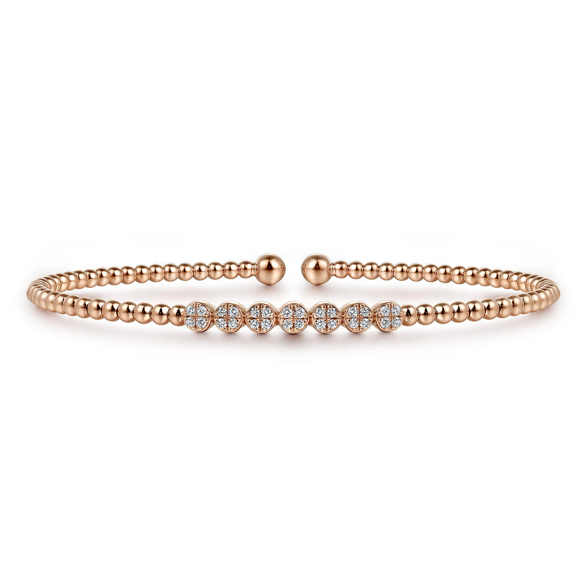 14K Rose Gold Bujukan Bead and Cluster Diamond Bangle — Gabriel & Co. BG4116-62K45JJ