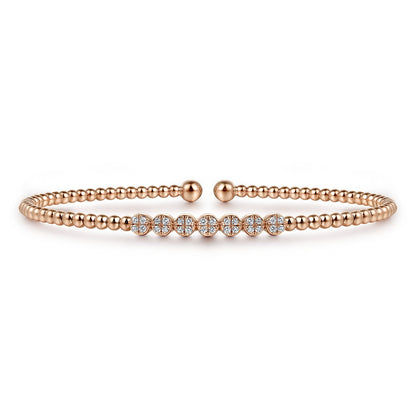 14K Rose Gold Bujukan Bead and Cluster Diamond Bangle — Gabriel & Co. BG4116-62K45JJ