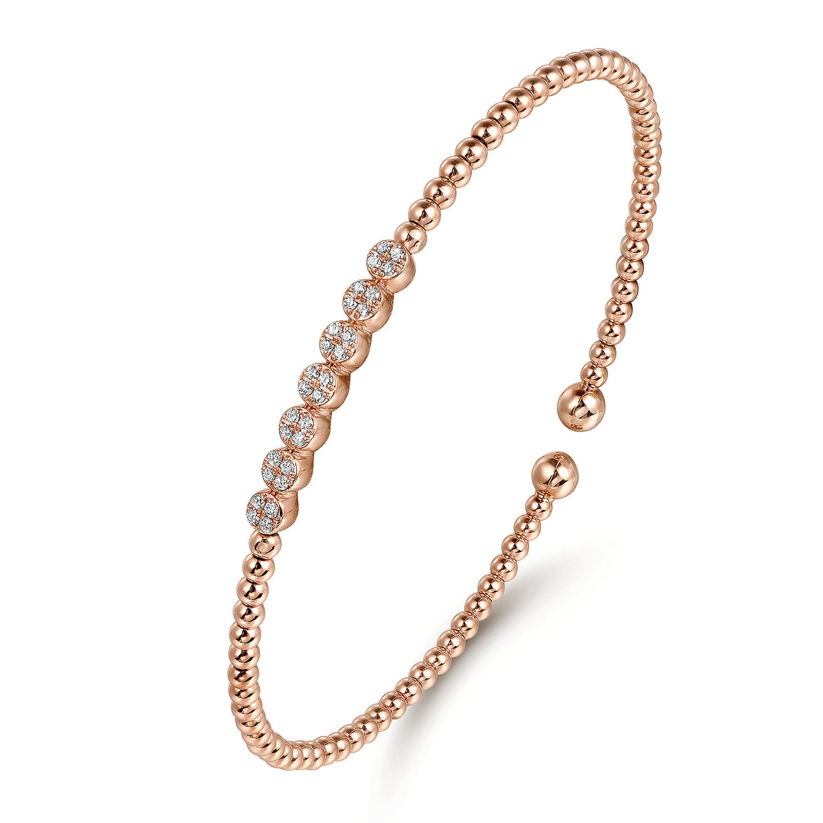 14K Rose Gold Bujukan Bead and Cluster Diamond Bangle — Gabriel & Co. BG4116-62K45JJ