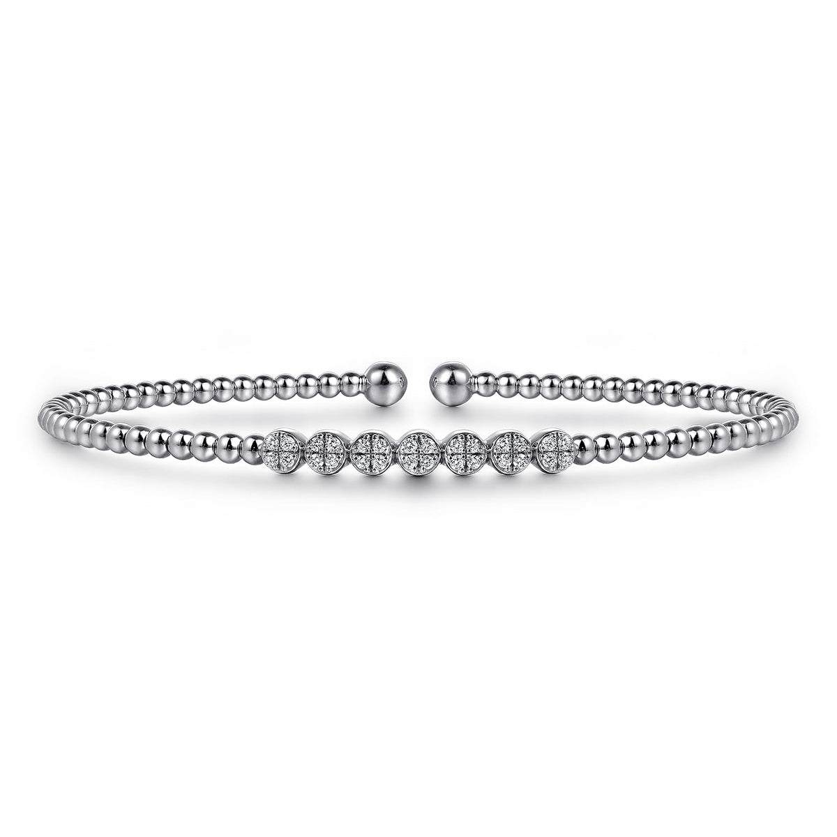 14K White Gold Bujukan Bead and Cluster Diamond Bangle — Gabriel & Co. BG4116-62W45JJ