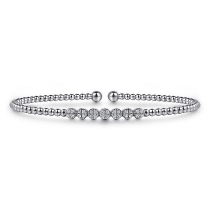 14K White Gold Bujukan Bead and Cluster Diamond Bangle — Gabriel & Co. BG4116-62W45JJ