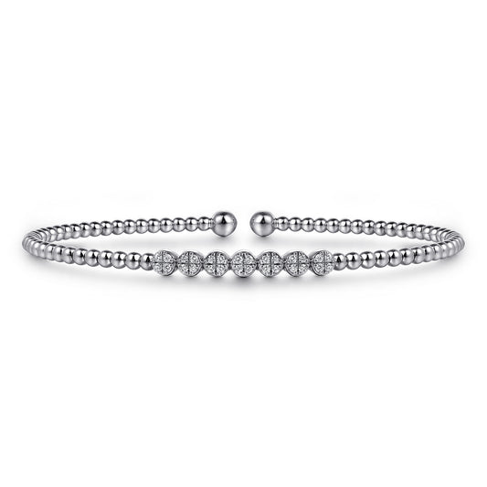 14K White Gold Bujukan Bead and Cluster Diamond Bangle — Gabriel & Co. BG4116-62W45JJ