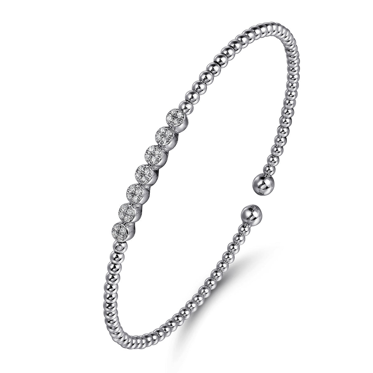 14K White Gold Bujukan Bead and Cluster Diamond Bangle — Gabriel & Co. BG4116-62W45JJ