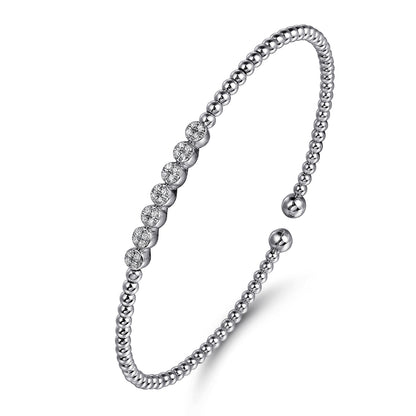 14K White Gold Bujukan Bead and Cluster Diamond Bangle — Gabriel & Co. BG4116-62W45JJ