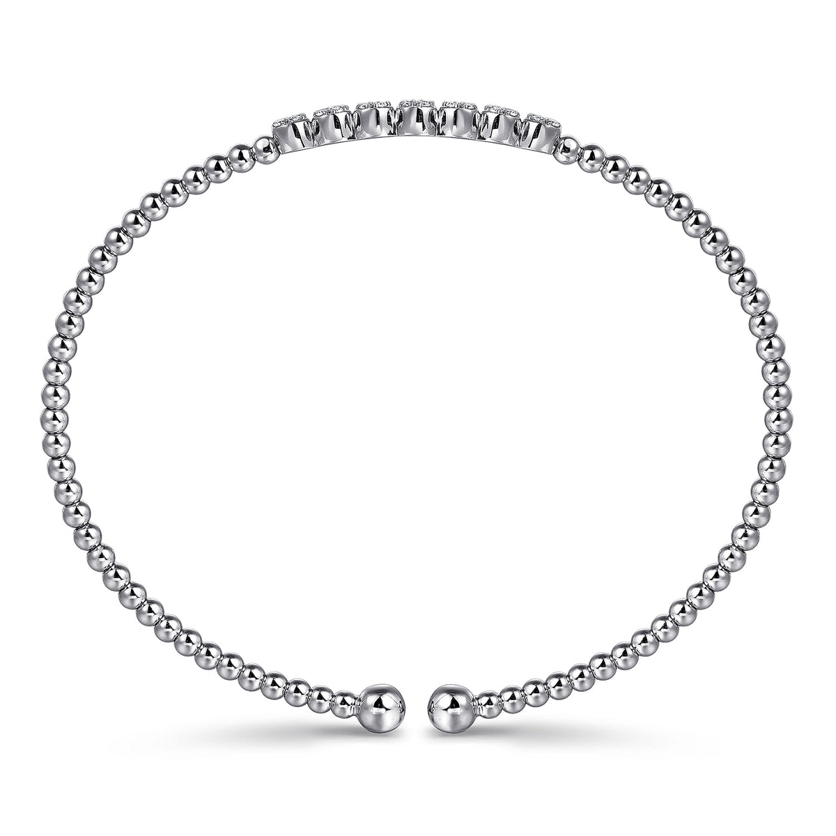 14K White Gold Bujukan Bead and Cluster Diamond Bangle — Gabriel & Co. BG4116-62W45JJ