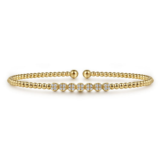 14K Yellow Gold Beaded Diamond Bangle-Bujukan — Gabriel & Co. BG4116-62Y45JJ