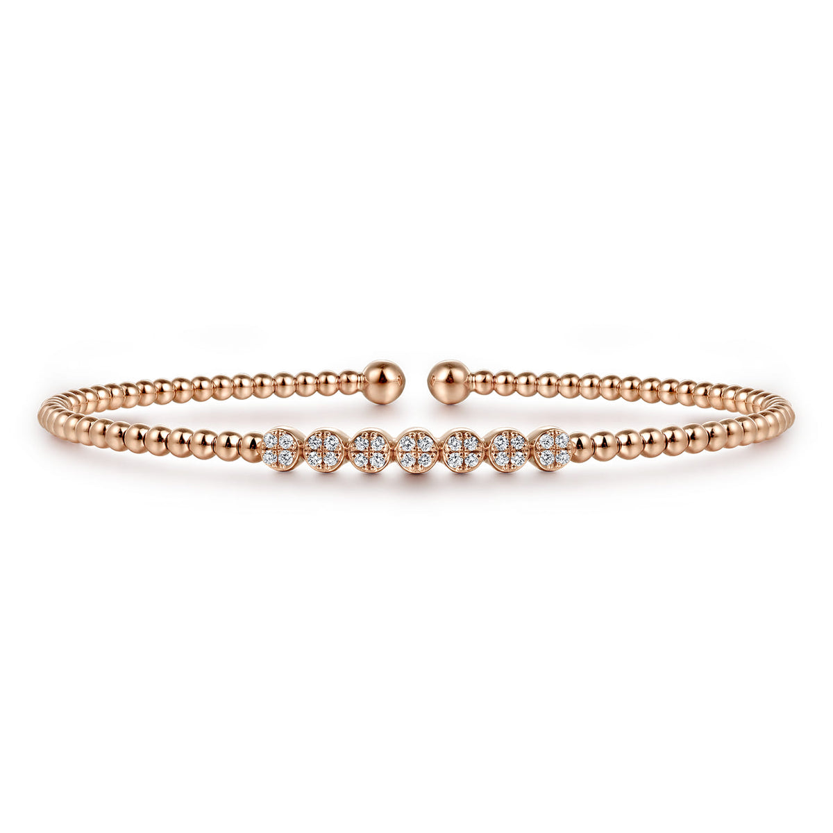 14K Rose Gold Bujukan Bead and Cluster Diamond Bangle — Gabriel & Co. BG4116-6K45JJ