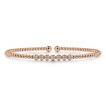 14K Rose Gold Bujukan Bead and Cluster Diamond Bangle — Gabriel & Co. BG4116-6K45JJ