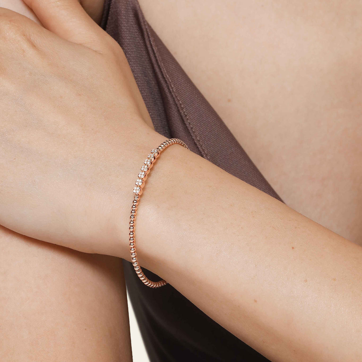 14K Rose Gold Bujukan Bead and Cluster Diamond Bangle — Gabriel & Co. BG4116-6K45JJ