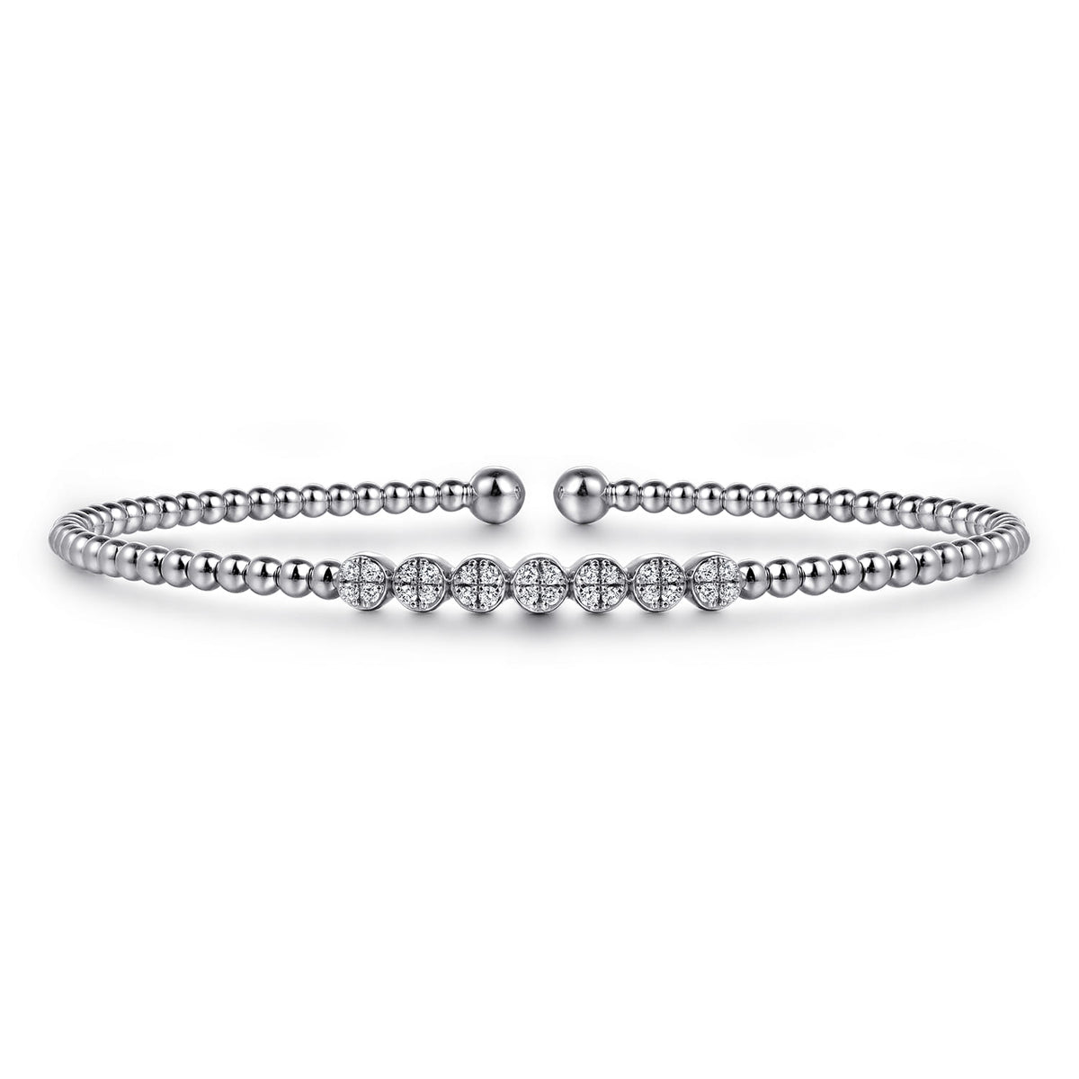 14K White Gold Bujukan Bead and Cluster Diamond Bangle — Gabriel & Co. BG4116-6W45JJ