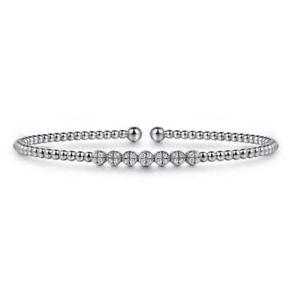 14K White Gold Bujukan Bead and Cluster Diamond Bangle — Gabriel & Co. BG4116-6W45JJ
