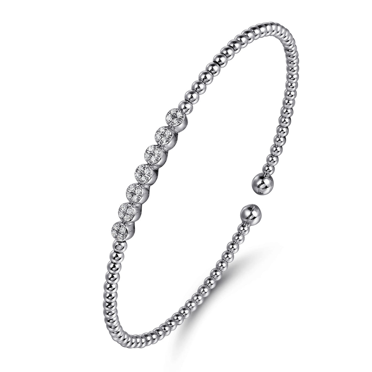 14K White Gold Bujukan Bead and Cluster Diamond Bangle — Gabriel & Co. BG4116-6W45JJ