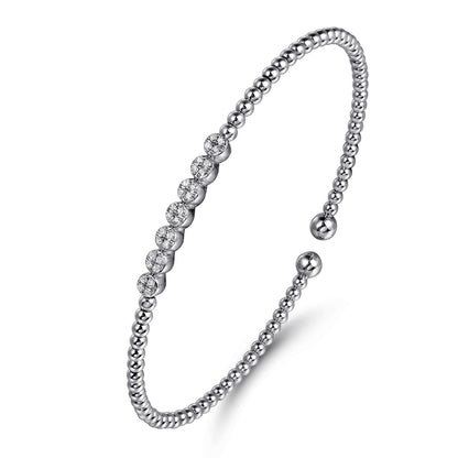 14K White Gold Bujukan Bead and Cluster Diamond Bangle — Gabriel & Co. BG4116-6W45JJ