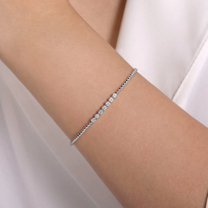 14K White Gold Bujukan Bead and Cluster Diamond Bangle — Gabriel & Co. BG4116-6W45JJ