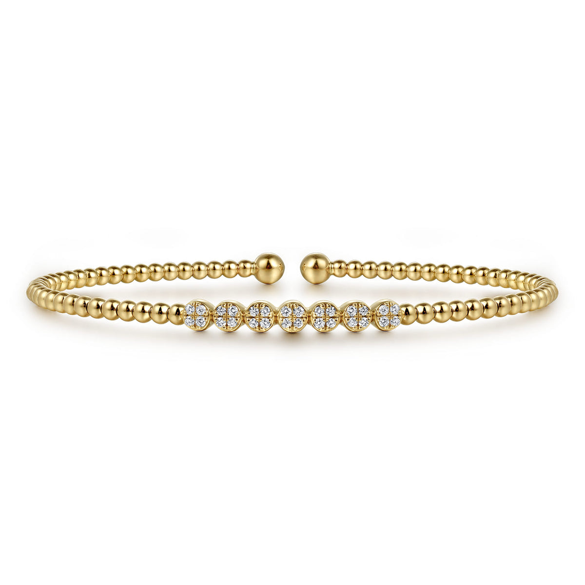 14K Yellow Gold Bujukan Bead and Cluster Diamond Bangle — Gabriel & Co. BG4116-6Y45JJ
