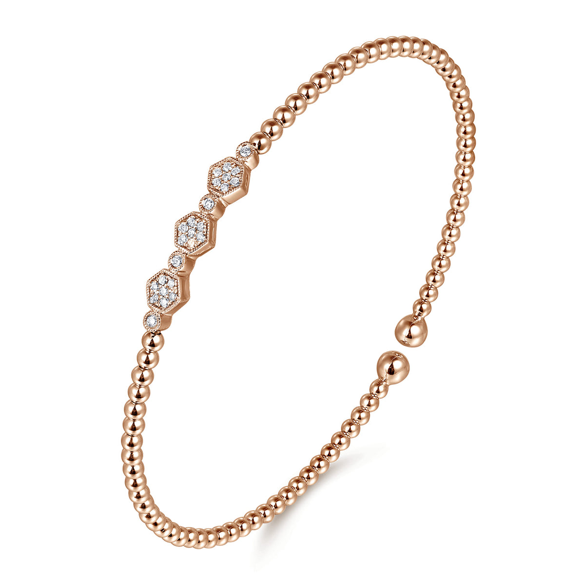 14K Rose Gold Bujukan Bead and Hexagon Cluster Diamond Bangle — Gabriel & Co. BG4117-6K45JJ
