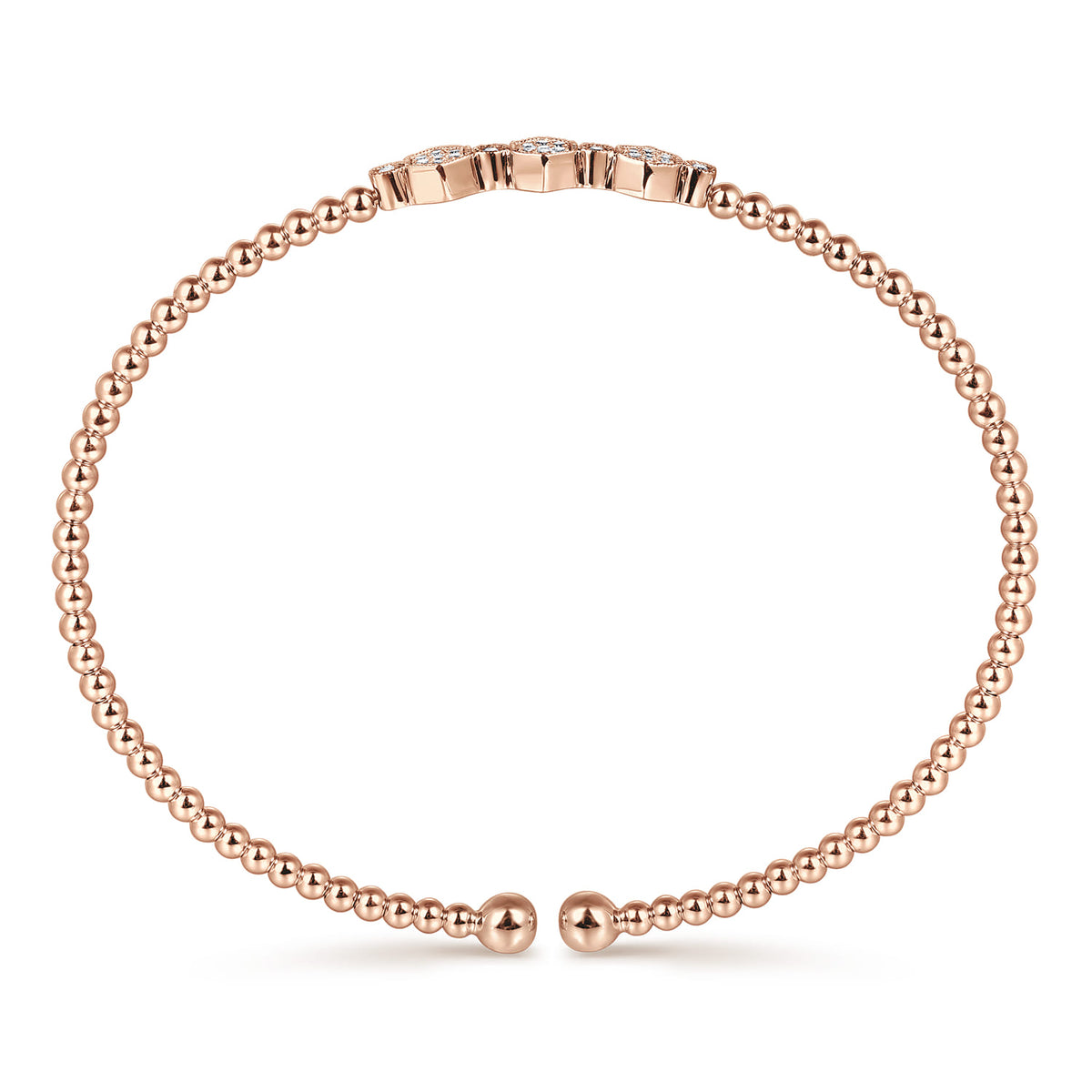 14K Rose Gold Bujukan Bead and Hexagon Cluster Diamond Bangle — Gabriel & Co. BG4117-6K45JJ