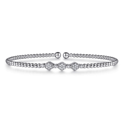 14K White Gold Bujukan Bead and Hexagon Cluster Diamond Bangle — Gabriel & Co. BG4117-6W45JJ