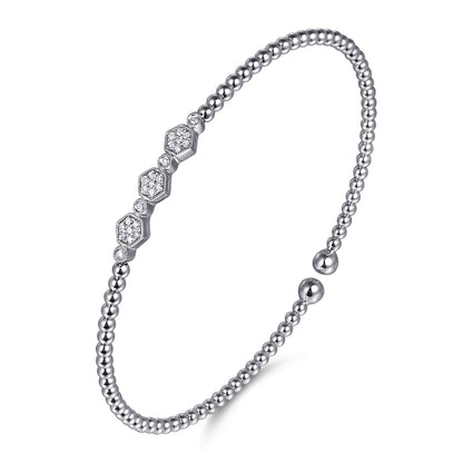14K White Gold Bujukan Bead and Hexagon Cluster Diamond Bangle — Gabriel & Co. BG4117-6W45JJ