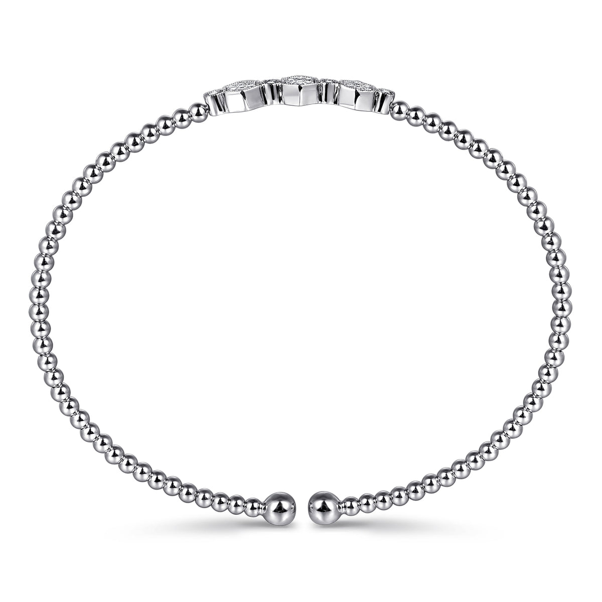 14K White Gold Bujukan Bead and Hexagon Cluster Diamond Bangle — Gabriel & Co. BG4117-6W45JJ