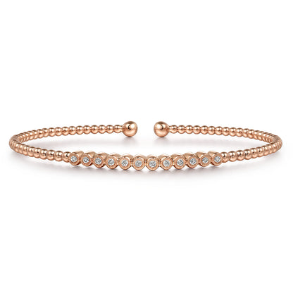14K Rose Gold Bujukan Bead Cuff Bracelet with Bezel Set Diamond Stations — Gabriel & Co. BG4118-62K45JJ