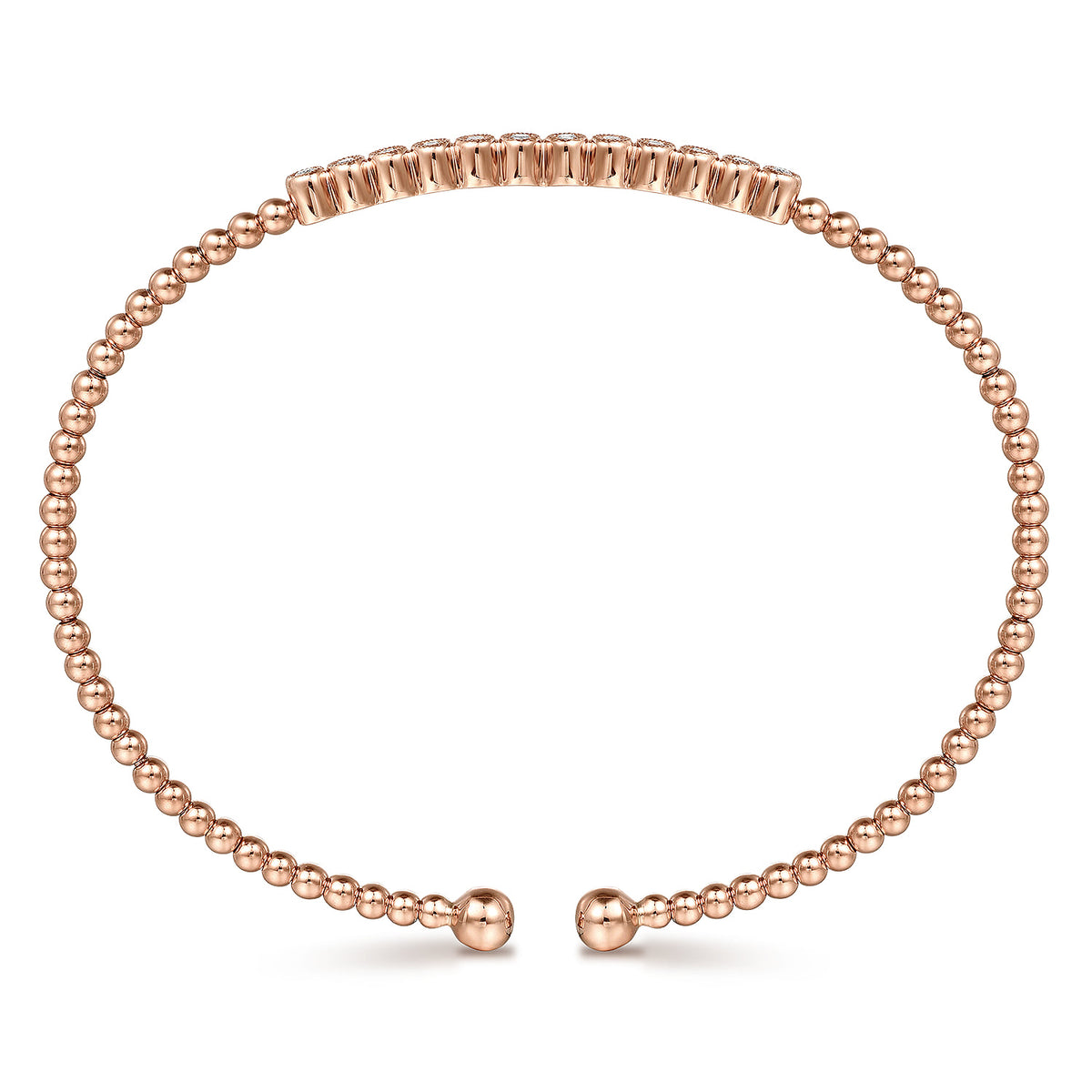 14K Rose Gold Bujukan Bead Cuff Bracelet with Bezel Set Diamond Stations — Gabriel & Co. BG4118-62K45JJ