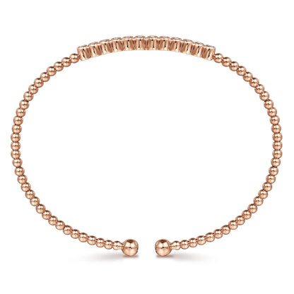 14K Rose Gold Bujukan Bead Cuff Bracelet with Bezel Set Diamond Stations — Gabriel & Co. BG4118-62K45JJ