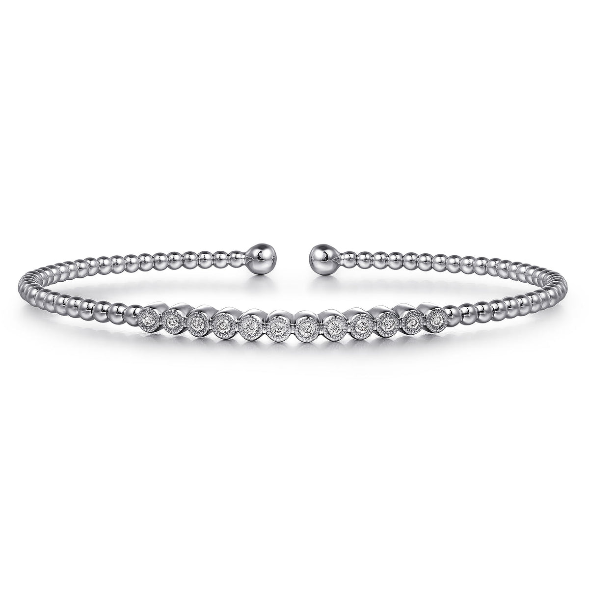 14K White Gold Bujukan Bead Diamond Bangle — Gabriel & Co. BG4118-62W45JJ