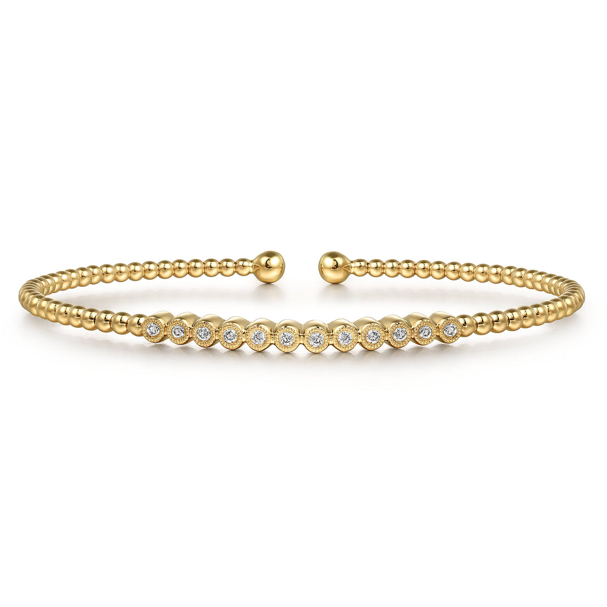 Beaded Bangle Bracelet Cuff 14K Yellow Gold Diamond 0.15ct Bujukan — Gabriel & Co. BG4118-62Y45JJ