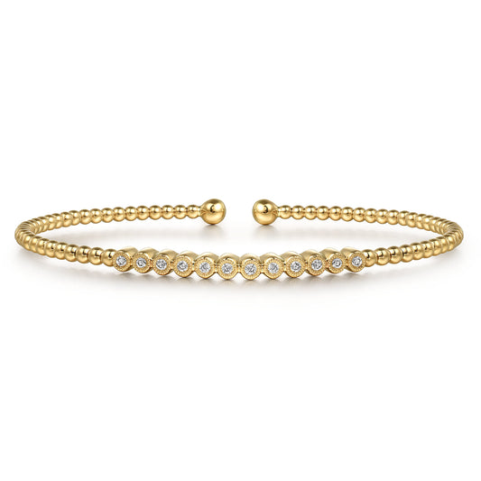 Beaded Bangle Bracelet Cuff 14K Yellow Gold Diamond 0.15ct Bujukan — Gabriel & Co. BG4118-62Y45JJ