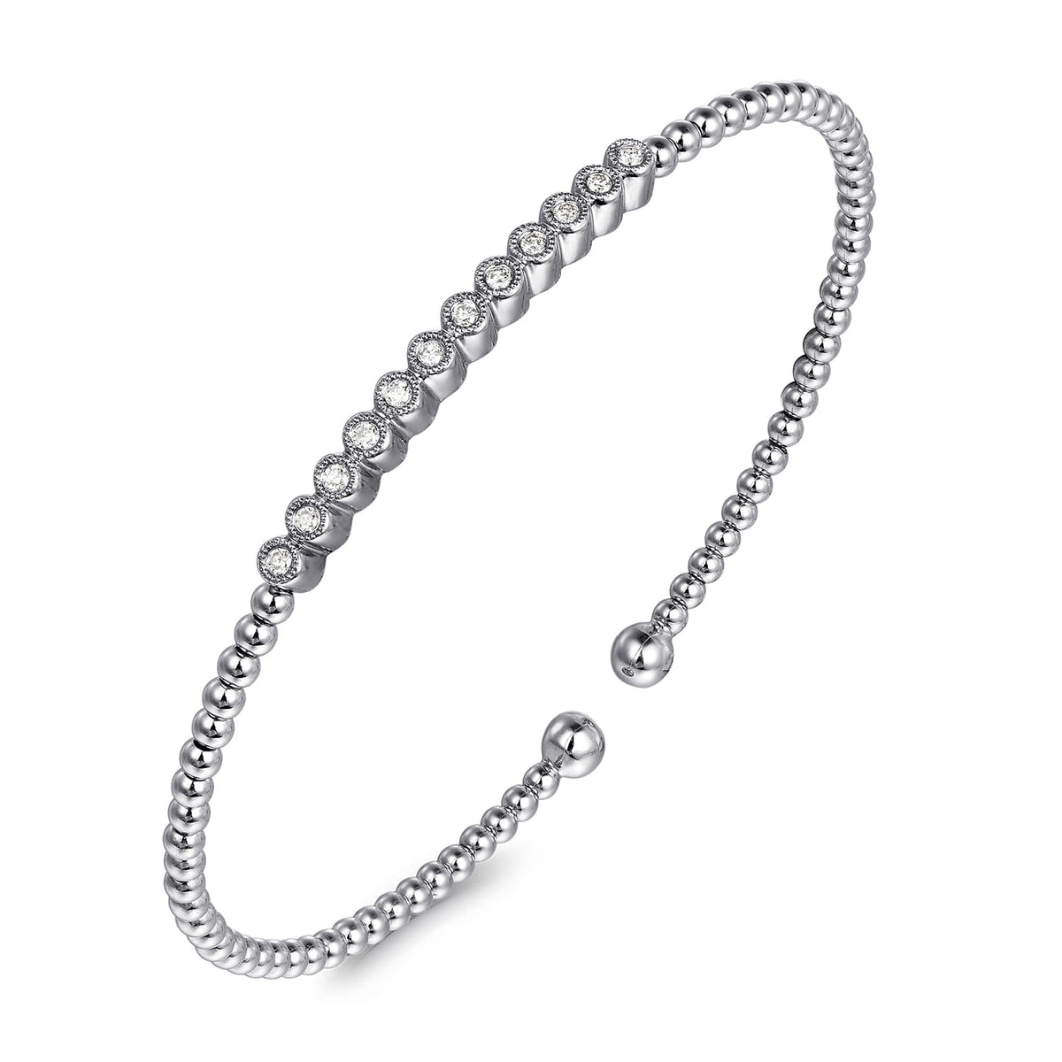 14K White Gold Bujukan Bead Diamond Bangle — Gabriel & Co. BG4118-6W45JJ