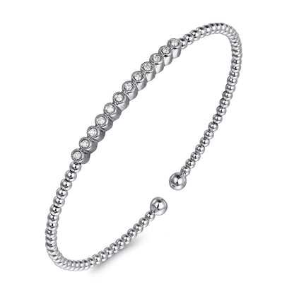 14K White Gold Bujukan Bead Diamond Bangle — Gabriel & Co. BG4118-6W45JJ