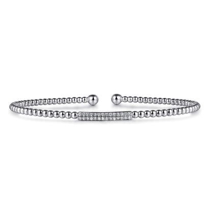 14K White Gold Bujukan Bead Bangle with Diamonds — Gabriel & Co. BG4119-62W45JJ