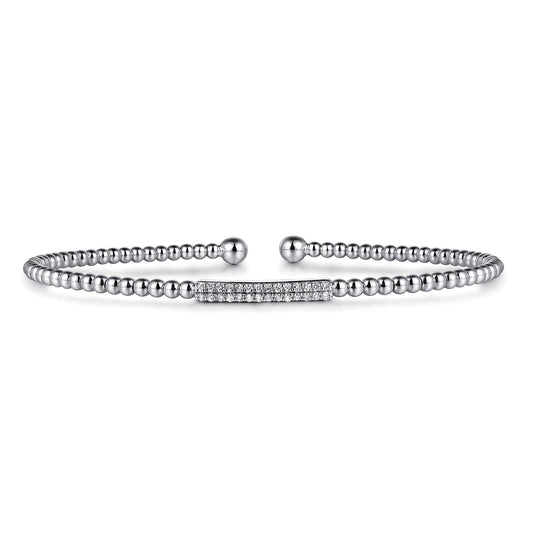 14K White Gold Bujukan Bead Bangle with Diamonds — Gabriel & Co. BG4119-62W45JJ