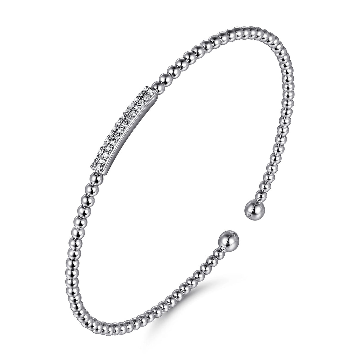 14K White Gold Bujukan Bead Bangle with Diamonds — Gabriel & Co. BG4119-62W45JJ