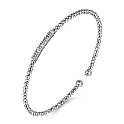 14K White Gold Bujukan Bead Bangle with Diamonds — Gabriel & Co. BG4119-62W45JJ