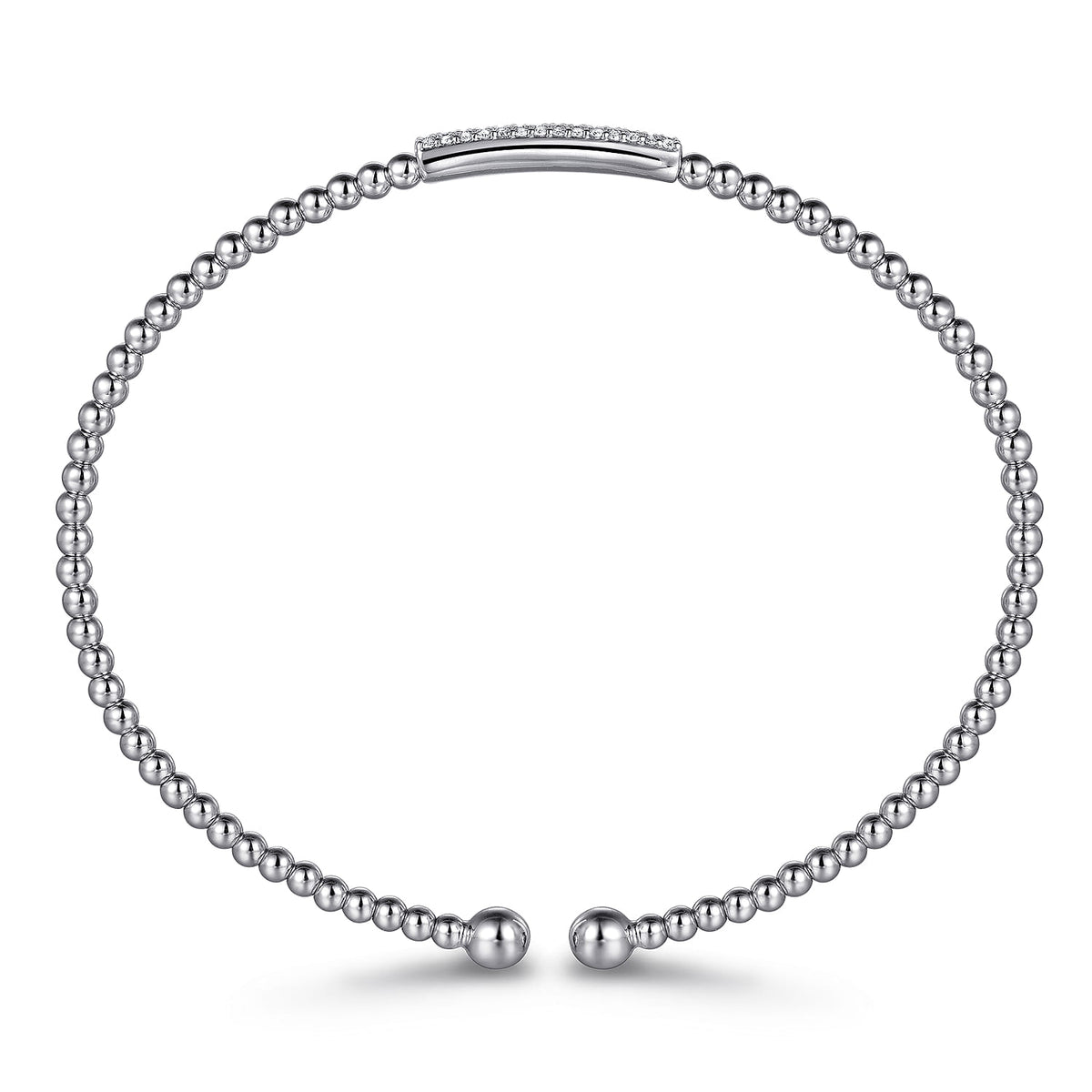 14K White Gold Bujukan Bead Bangle with Diamonds — Gabriel & Co. BG4119-62W45JJ