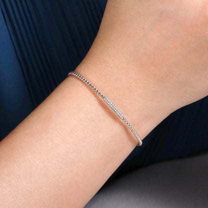 14K White Gold Bujukan Bead Bangle with Diamonds — Gabriel & Co. BG4119-62W45JJ