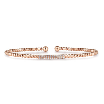 14K Rose Gold Bujukan Bead Bangle with Diamonds — Gabriel & Co. BG4119-6K45JJ
