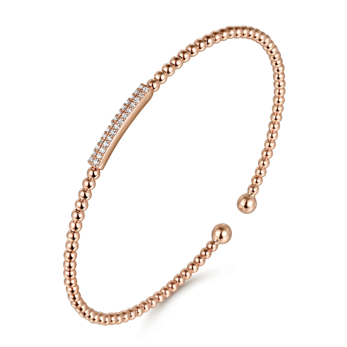 14K Rose Gold Bujukan Bead Bangle with Diamonds — Gabriel & Co. BG4119-6K45JJ