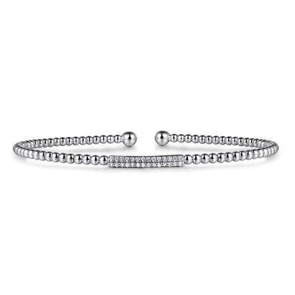 14K White Gold Bujukan Bead Bangle with Diamonds — Gabriel & Co. BG4119-6W45JJ