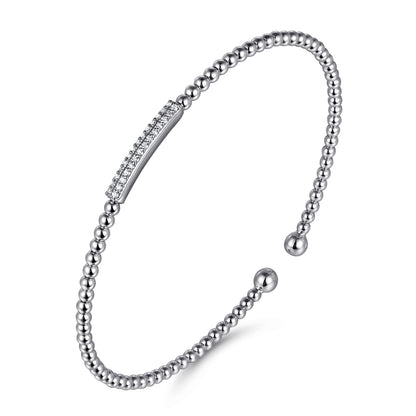 14K White Gold Bujukan Bead Bangle with Diamonds — Gabriel & Co. BG4119-6W45JJ