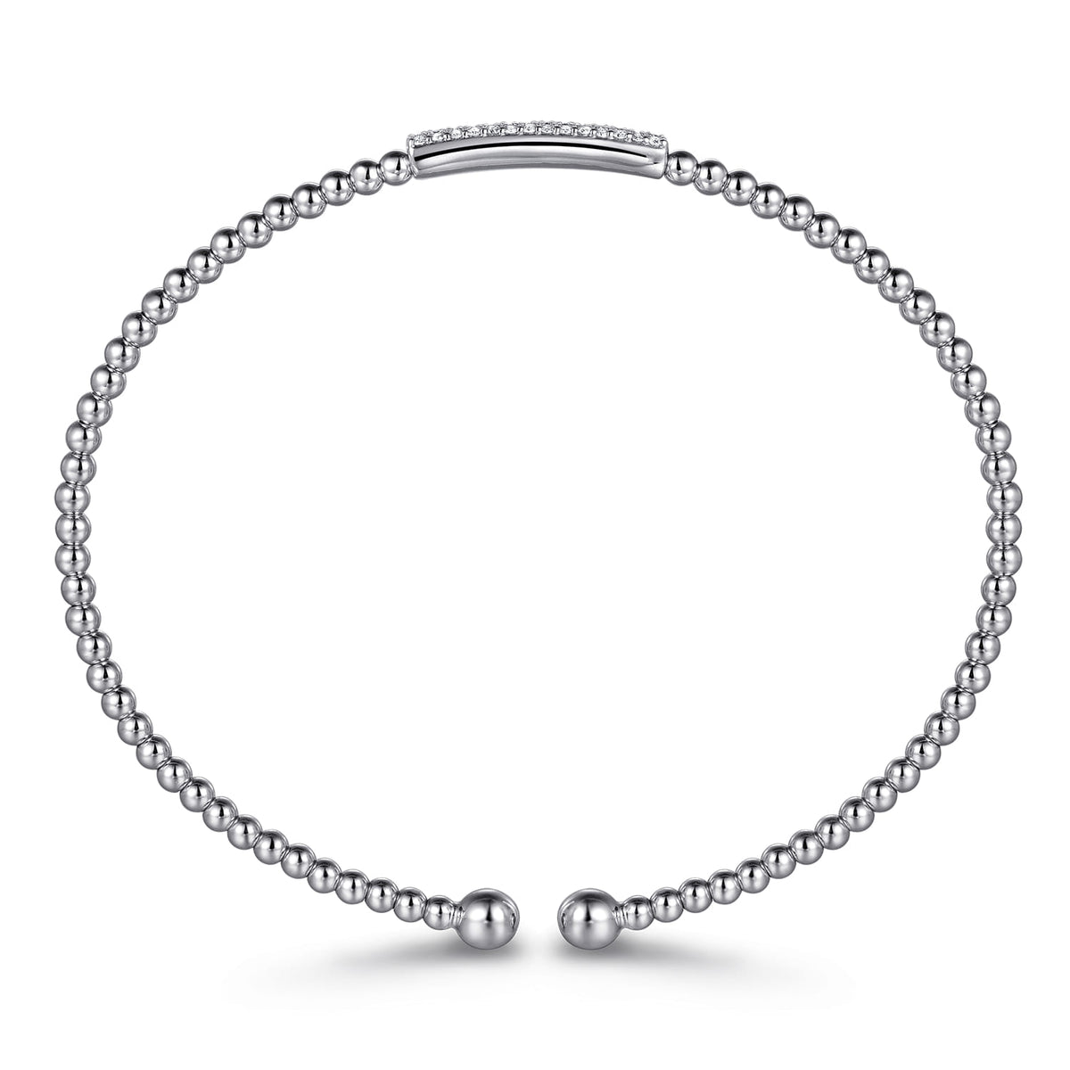 14K White Gold Bujukan Bead Bangle with Diamonds — Gabriel & Co. BG4119-6W45JJ