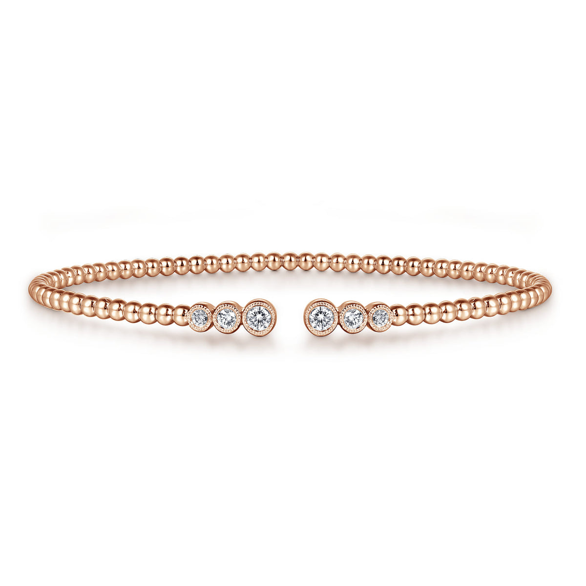 14K Rose Gold Bujukan Bead Split Cuff Bracelet with Bezel Set Diamonds — Gabriel & Co. BG4120-62K45JJ